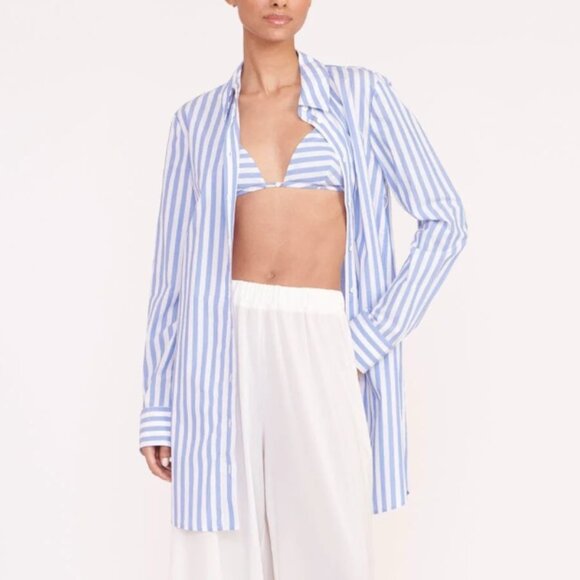 NWT STAUD Alita Tunic Shirt Dress Medium Blue White Stripe Causal - Picture 2 of 11